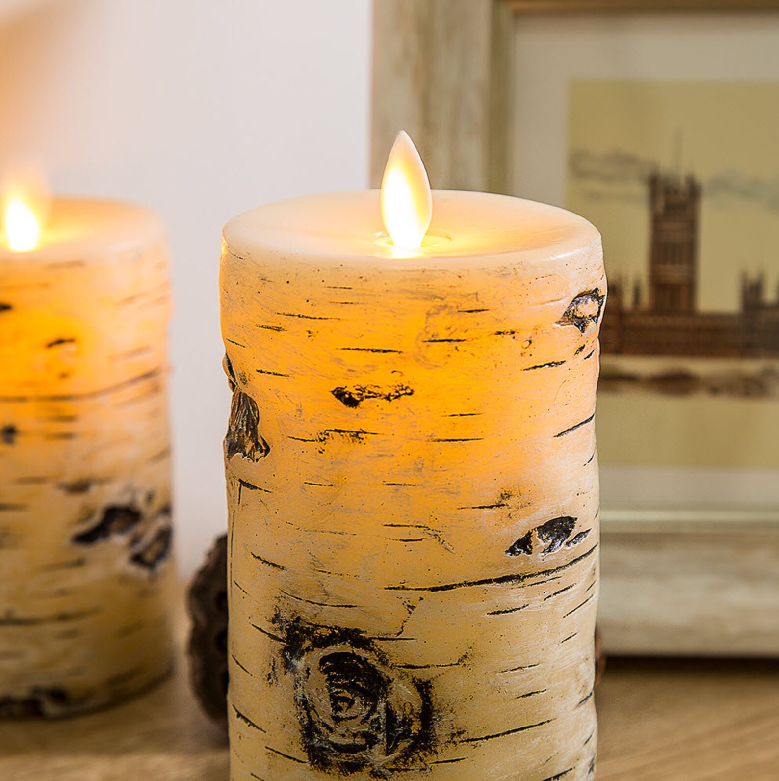 Birch Bark Real Wax Flameless Candles Set of 3 Moving Flame Etsy
