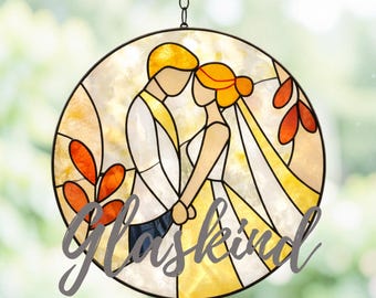 Wedding Stained Glass Design Template – Romantic Couple | PDF SVG Printable