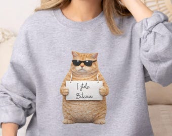 Bitcoin Cat Sweatshirt, Funny Crypto Sweater, Cat Meme Crewneck, I Stole Bitcoin Shirt, Crypto Gift for Trader and her, Unisex Pullover