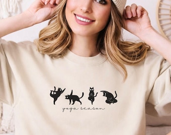 Cat Sweatshirt, Yoga Cat Sweater, Funny Cat Lover Gift, Minimalist Cat Pose Pullover, Cute Unisex Crewneck, Cat Mom Sweatshirt, gift for her