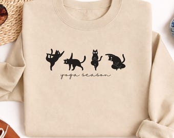 Yoga Cat Sweatshirt, Cat Sweater for Women, Minimalist Cat Mom Sweatshirt, Cute Cat Sweater, Gift for Girlfriend, Cat Sweater