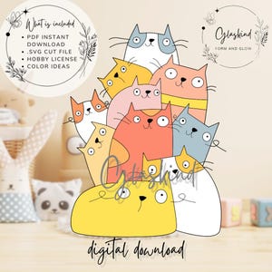 Digital Stained Glass Pattern &quot;Cats Hill&quot; – DIY Tiffany-Style Template for Kids&#39; Room Decor