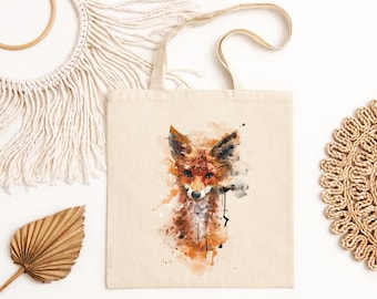 Fox Tote Bag, Watercolor Fox Bag, Woodland Tote Bag, Cottagecore Bag, Animal Lover Gift, Fox Canvas Bag, Nature Aesthetic Tote