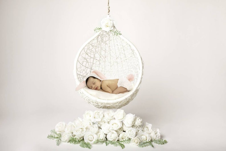 Crochet Bunny Newborn Bonnet and Diaper CoverBaby Easter Photo Prop Baby Bonnet Photography Prop Newborn HatBaby Hat Made to order