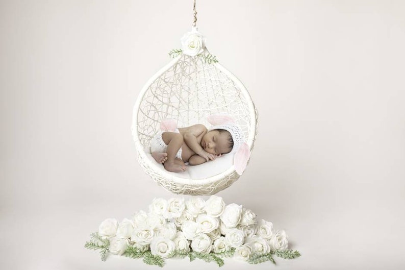 Crochet Bunny Newborn Bonnet and Diaper CoverBaby Easter Photo Prop Baby Bonnet Photography Prop Newborn HatBaby Hat Made to order