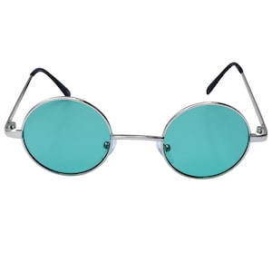90s Vintage Round Sunglasses: Silver Metal Frame, Green Lens