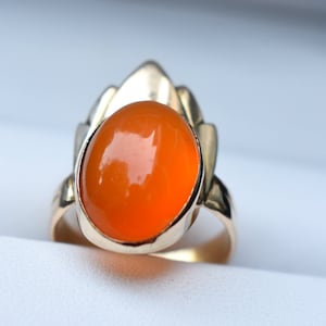 14K Gold Fire Opal Ring: 6.0 Carat Untreated Gemstone, Size 5.5