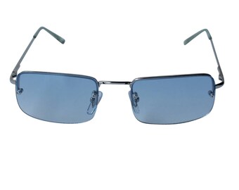 Buy Square Rimless Sunglasses 90s Frames Thin Silver Frame Blue