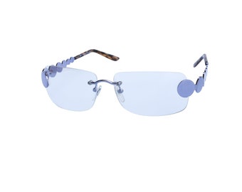 Óculos de sol vintage sem aro Y2K: lentes quadradas com tonalidade clara