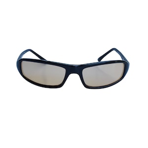 80&#39;s Black Wraparound Sunglasses with Beige See Through Lenses , Unisex For Men and Women