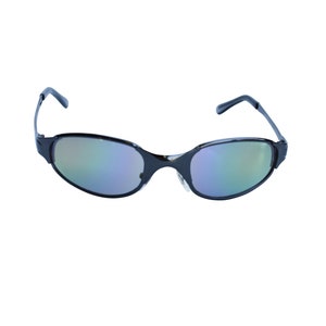 90&#39;s All Metal Wraparound Sunglasses Dark Chrome with Mirrored Colored Lenses
