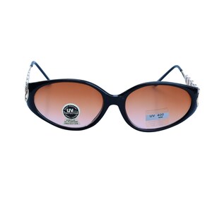 80&#39;s Women Sunglasses, Vintage Black Plastic Frame with Retro Brown Lenses & Gold Sides, Medium Size Frame
