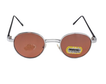 80's Round Vintage Sunglasses, Small Metal Frame For Driving Lenses, Unworn Vintage