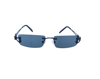 90's Thin Sunglasses Metal Y2k Square Frame with Dark Bridge Unisex, Unworn Original Vintage
