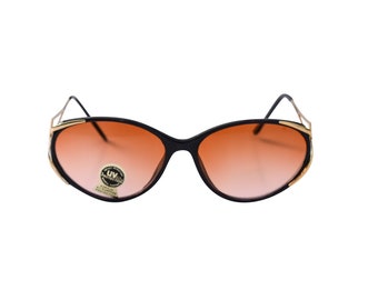 Vintage 80s Sunglasses: Black Frame with Brown Lenses & Gold Sides