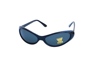Gafas de sol Cat Eye de los años 80, montura negra envolvente con lentes oscuras para mujer