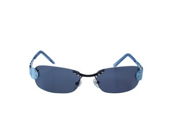 90s Blue Rimless Sunglasses: Y2K Gray Lens Vintage