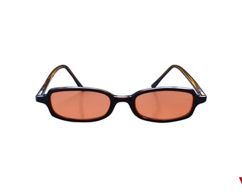 Deep Orange  90's Sunglasses, Small Tortoise Frame with  Orange Lenses, Unworn Original Vintage