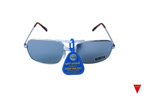Original 70's Square Mirrored Sunglasses, Silver Metal Frame
