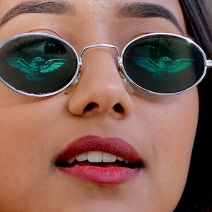 Vintage Sunglasses, Original 90&#39;s Silver Glasses with Eagle Hologram on Glass Lenses