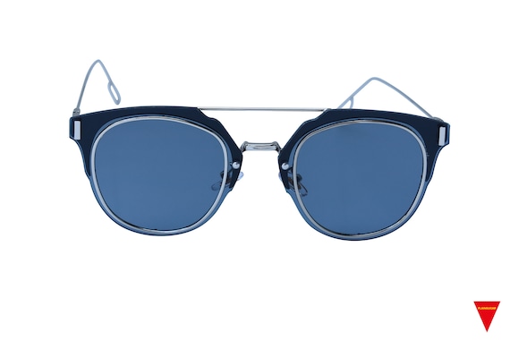 Fancy Black Square Aviator Sunglasses Silver Meta… - image 2