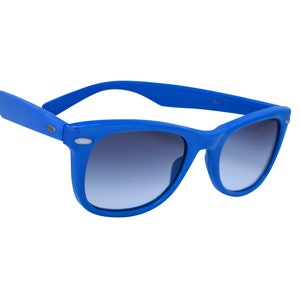 Vintage 70&#39;s Wayfarer Sunglasses Small Original Blue Frame and Grey See through Lenses