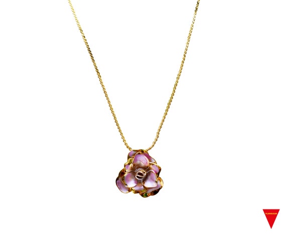 90's Kids Necklacess Dainty Pink Rose Pendant, Go… - image 2