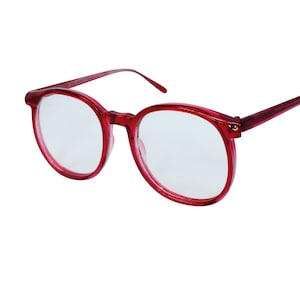 70&#39;s Red Sunglasses Vintage Round Frame with Clear See Through Lenses Japan