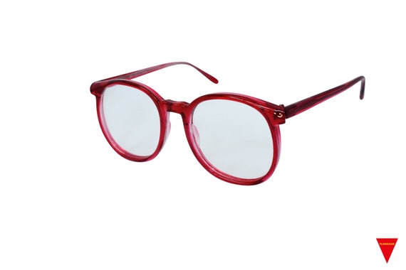 70's Red Sunglasses Vintage Round Frame with Clea… - image 1