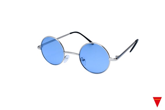 Blue 90's Round Sunglasses Classic Metal Silver G… - image 2