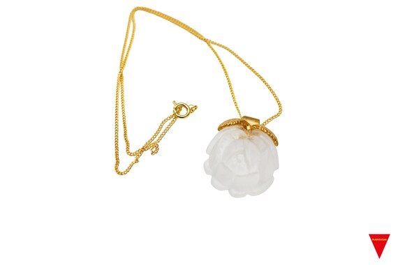 White Rose Pendant, Clear with Gold Leafs & Thin … - image 3