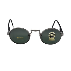 Original 90&#39;s Small Round Sunglasses, Black Metal Frame with Dark Gray Lenses, Unworn Vintage
