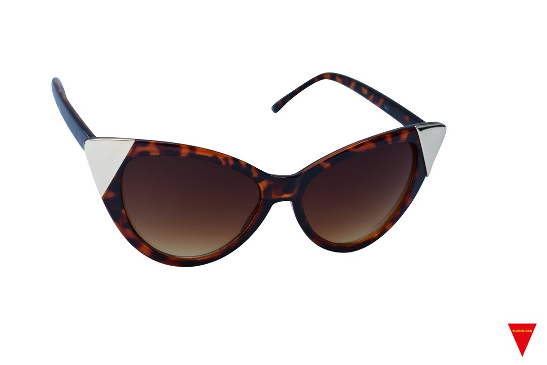 90's Cat Eye Sunglasses, Brown, Black, White and Red Plastic Frame With ...