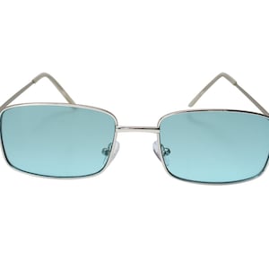 Green 90&#39;s Square Sunglasses, Metal  Frame with Yellow , Blue, Purple and Pink Lenses, Old school Vintage