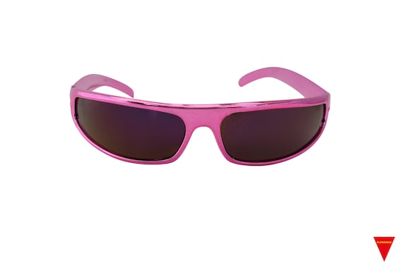 Vintage Wrap Around Sunglasses Hot Pink 70's Frame Bright Neon Pink with Pink Lenses, Original & Unworn Japan