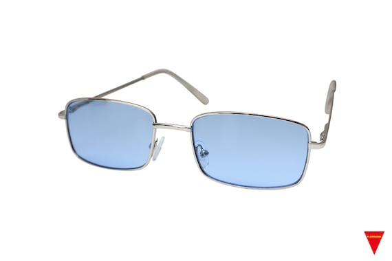 Blue 90's Square Sunglasses Metal Frame With Pink 