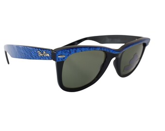 Original 80's Rayban Wayfarer Sunglasses, Black Frame With Blue