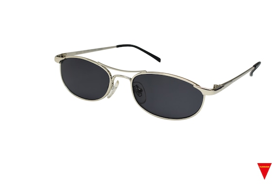 90s Vintage Sunglasses: Silver Metal Frame, Dark … - image 1