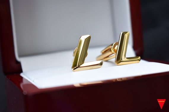 70's "L" Initials Cufflinks, Original Unworn Gold… - image 5