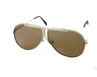 Gafas de sol estilo aviador vintage de los años 70: montura dorada, lentes marrones polarizadas
