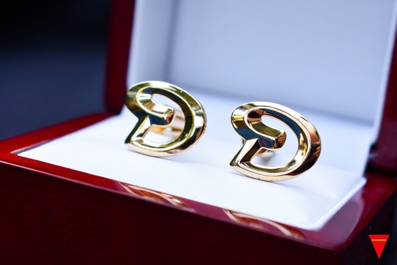 70's "D" Initials Cufflinks, Original Unworn Gold… - image 1