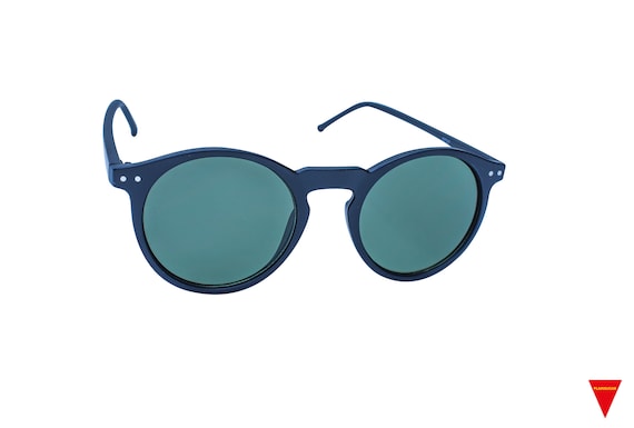 Round Sunglasses, 90's Black Frame with Dark Green