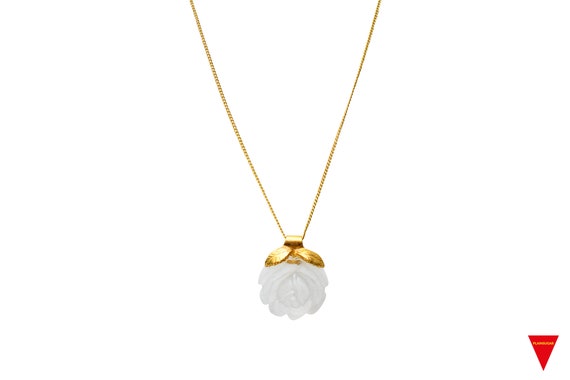 White Rose Pendant, Clear with Gold Leafs & Thin … - image 2