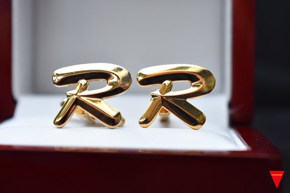 70's "R" Initials Cufflinks, Original Unworn Gold… - image 2