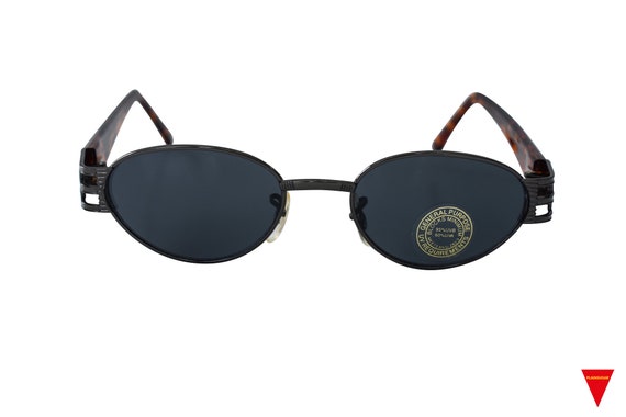 Vintage Sunglasses 80's Black Oval Frame with Bla… - image 2