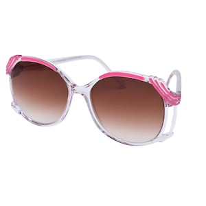 Vintage Round  Plastic Sunglasses, Original 80&#39;s Women&#39;s Clear and Pink Glasses Unworn & New Condition