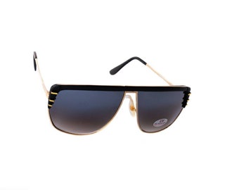 70er Jahre Flat Top Aviator Sonnenbrille Schwarz und Gold Original Vintage Rahmen in ungetragenem Zustand
