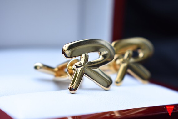 70's "R" Initials Cufflinks, Original Unworn Gold… - image 7