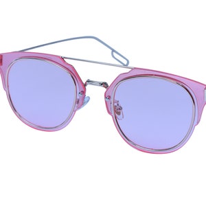 Fancy Pink Square Aviator Sunglasses Gold Metal Frame  with Pink Lenses