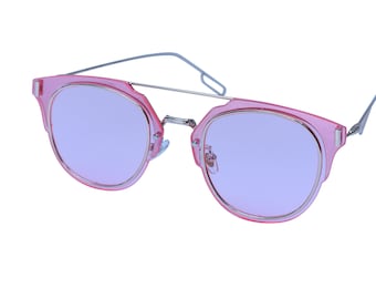 Fancy Pink Square Aviator Sunglasses Gold Metal Frame  with Pink Lenses